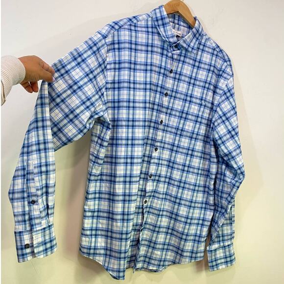 Peter Millar Blue Button Front Shirt Plaid Long Sleeve Large - Picture 5 of 8
